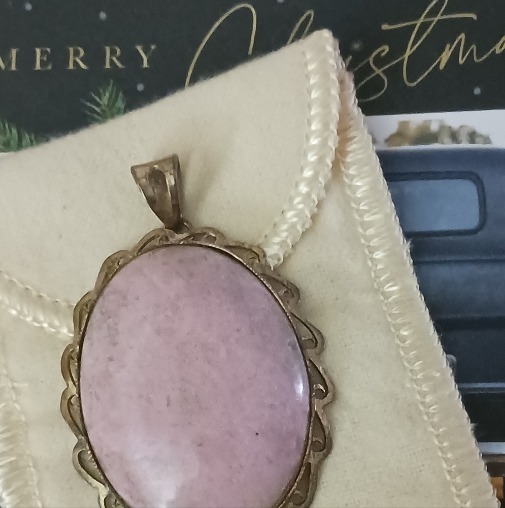 Pink Stone Oval With Silver Bezel Pendant